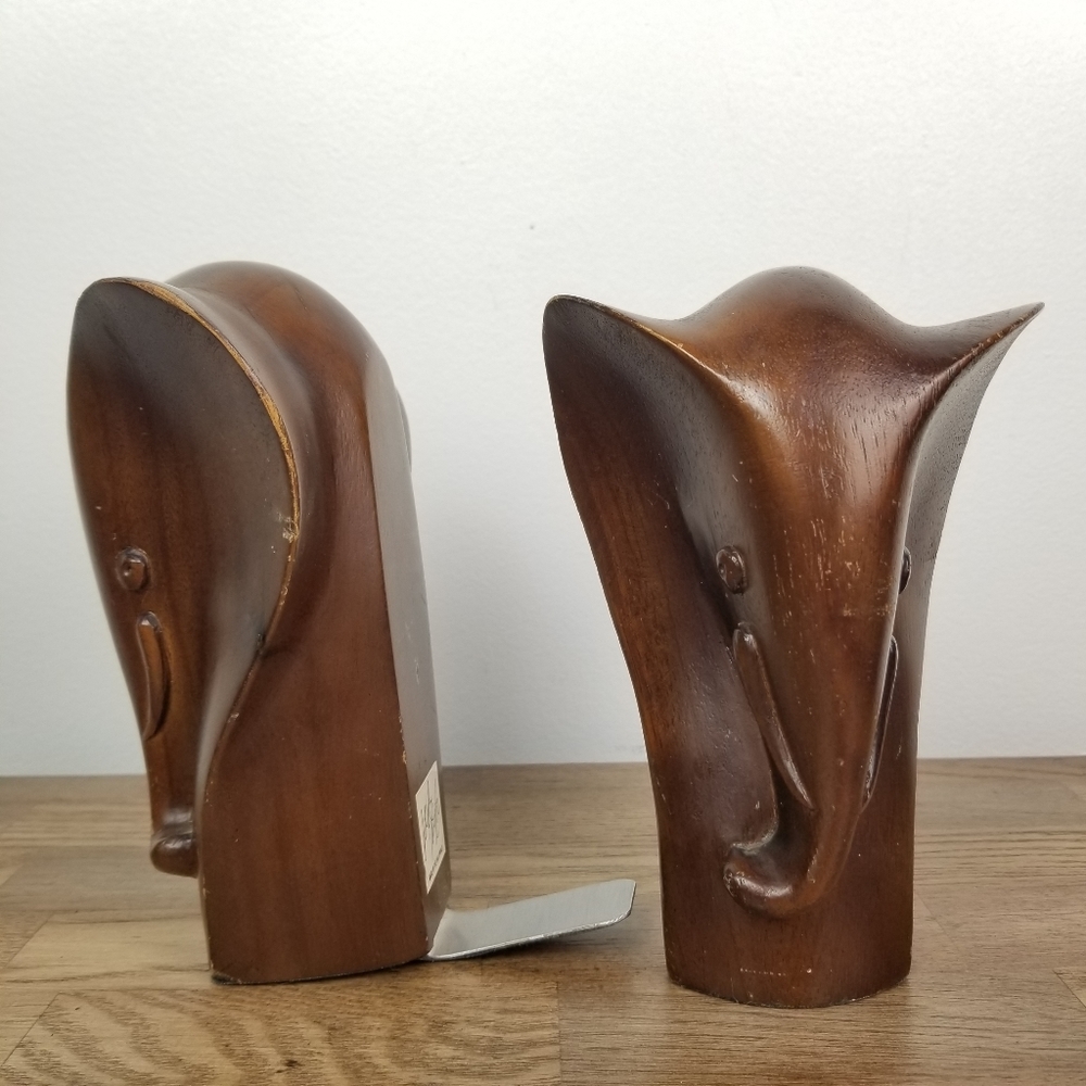 Lord & Taylor rare hand carved wood elephant bookends